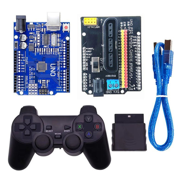 Kit Arduino UNO SMD + Shield Control Remoto PS2 + Mando Emisor y Receptor - Tecneu