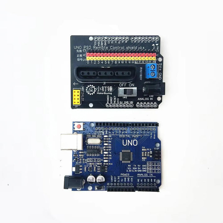 Kit Arduino UNO SMD + Shield Control Remoto PS2 + Mando Emisor y Receptor - Tecneu