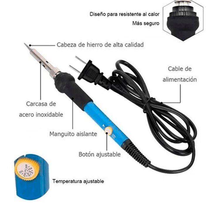 Cautín Bolígrafo 60w 110v Soldadura Eléctrica Ajustable Con Soporte - Tecneu