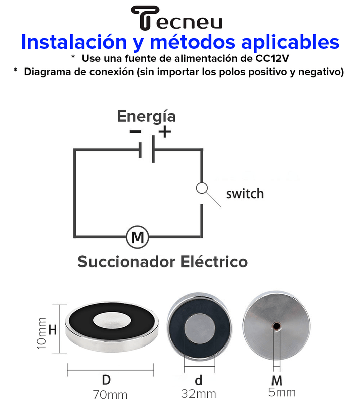 Electroimán Iman Electrico 25kg 12V Cierres Y Automatización - Tecneu