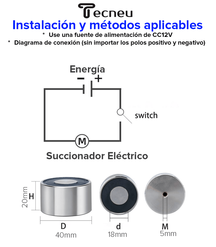 Electroimán Iman Electrico 30kg 12V Cierres Y Automatización - Tecneu