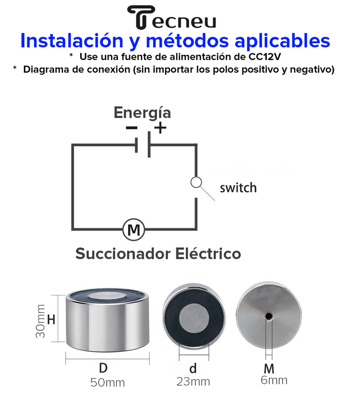 Electroimán Iman Electrico Succión 65kg Cargas Pesadas 12v - Tecneu