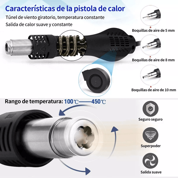 Estacion Para Soldar 2 En 1 - 8586 Cautin Soldadura Pistola De Aire Caliente - Tecneu