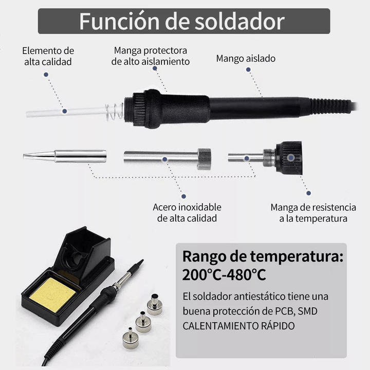 Estacion Para Soldar 2 En 1 - 8586 Cautin Soldadura Pistola De Aire Caliente - Tecneu