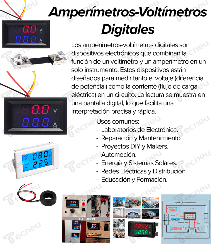 Voltimetro Y Amperimetro Digital 80 ~ 300v 100a AC - Tecneu