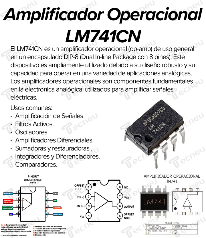 LM741CN Amplificador Operacional de uso General DIP - 8 - Tecneu