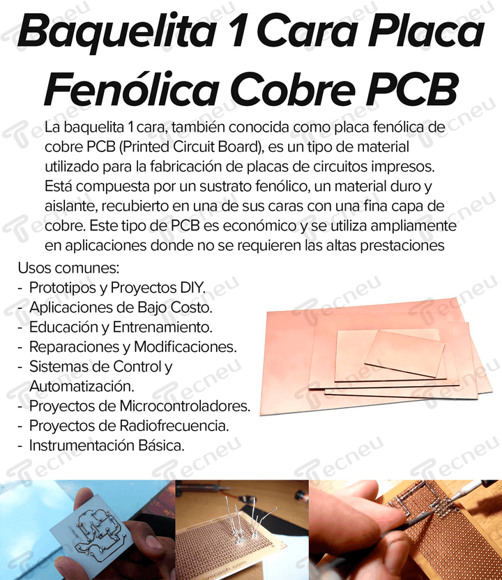 Baquelita 10x10 Cm 1 Cara Placa Fenolica Cobre Pcb - Tecneu