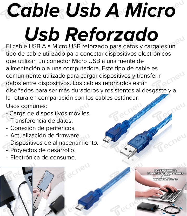 Cable Usb A Micro Usb Reforzado Datos Y Carga Leonardo - Tecneu