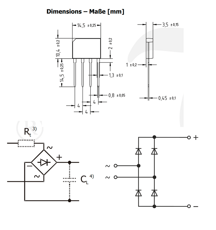 KBP206 Puente de diodos Rectificador Monofásico 600V 2A - Tecneu