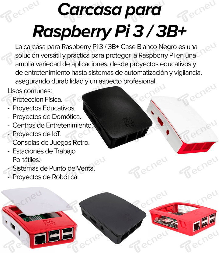 Carcasa Para Raspberry Pi 3 3b+ Case Blanco Negro - Tecneu