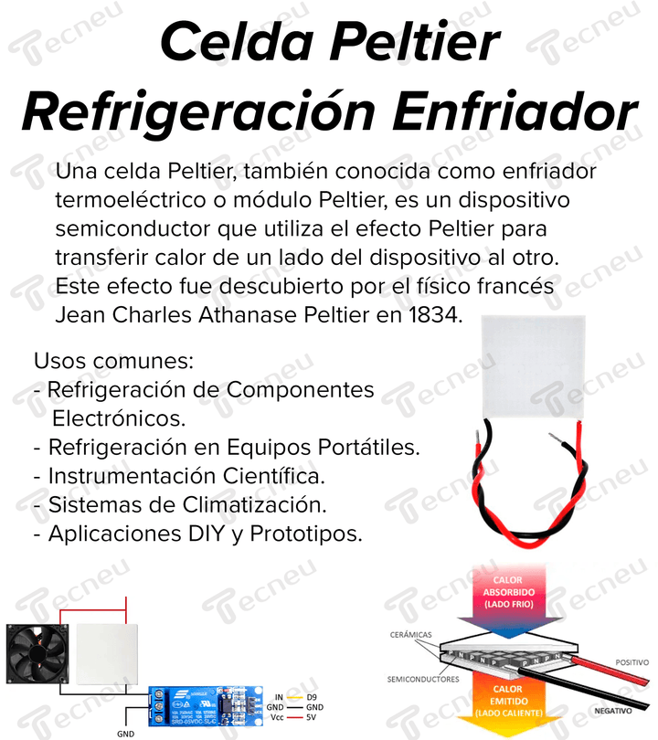 Celda Peltier Refrigeracion Enfriador Tec1 - 12706 12v 6a 60w - Tecneu