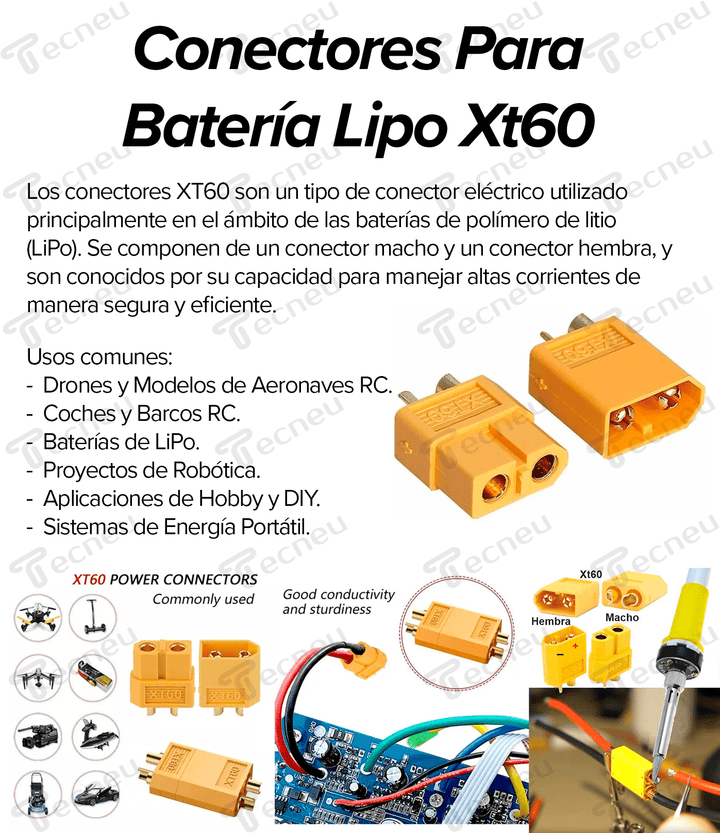 Par De Conector Para Batería Lipo Xt60h Macho Y Hembra + Protectores - Tecneu