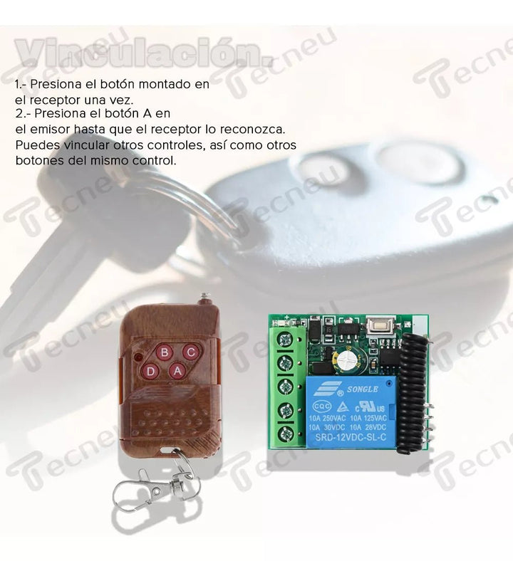 Receptor Rf Relevador Remoto 433mhz Garage Para Chapas Portones 12v - Tecneu