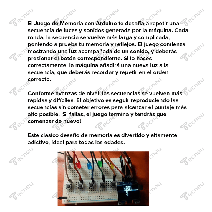 Kit Electrónica Principiante Arduino Juego Refuerzo Memoria Con Código - Tecneu