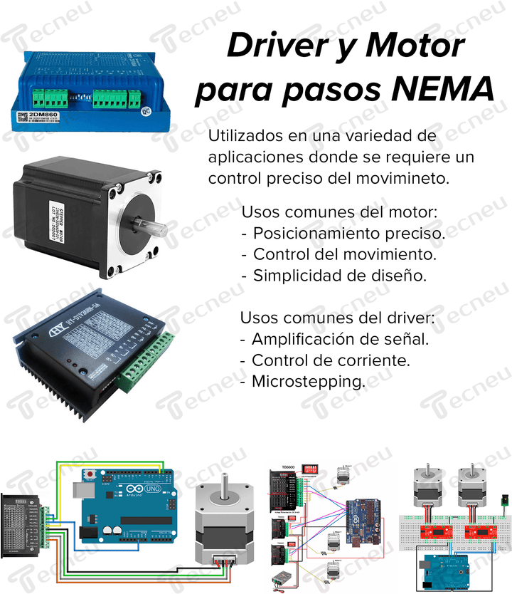 Motor A Pasos Nema 23 Bipolar 12kg/cm Cnc Arduino 23hs5628 - Tecneu