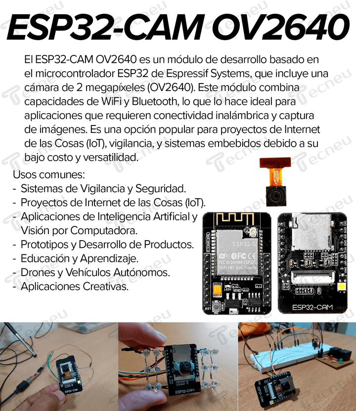 Esp32 Cam Ov2640 Wifi + Bluetooth Camara 2mp Desarrollo - Tecneu