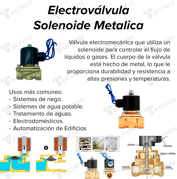 Electroválvula Solenoide Metalica 1 Pulgada 110v Gas Agua Aire - Tecneu