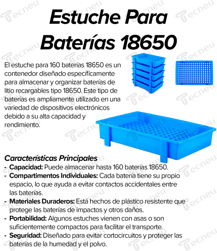 Estuche Para 160 Baterías 18650 Pilas Litio - Tecneu