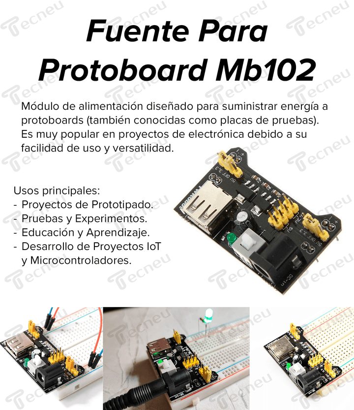 Kit Fuente Para Protoboard Mb102 + Eliminador + Protoboard - Tecneu