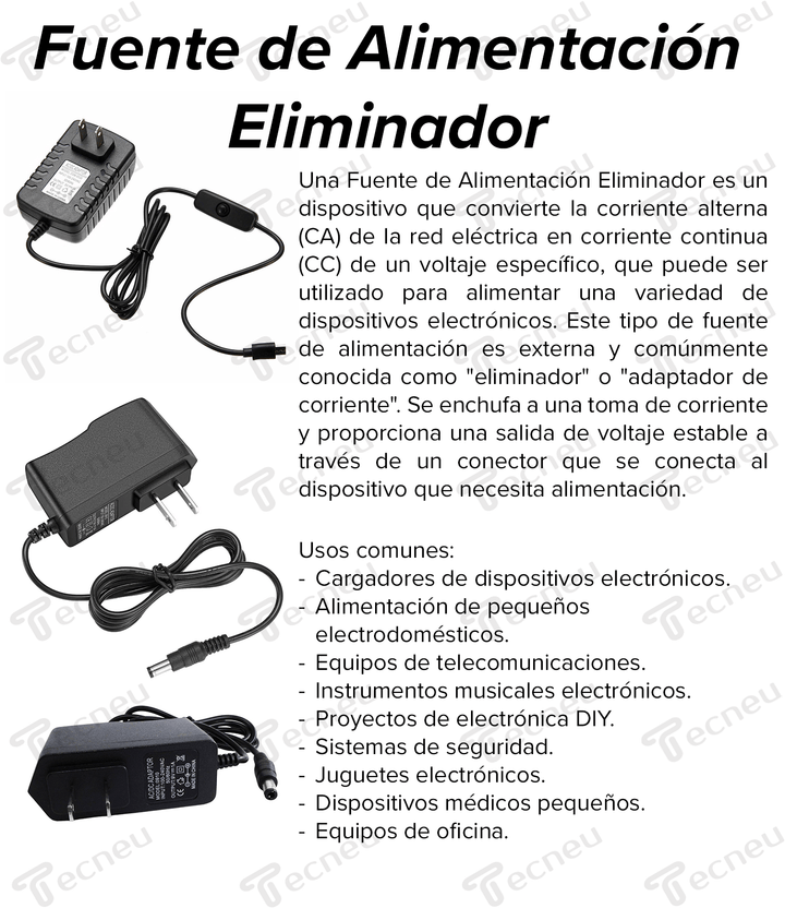 Fuente de alimentación Eliminador 12v 2A Con plug 2.5mm - Tecneu