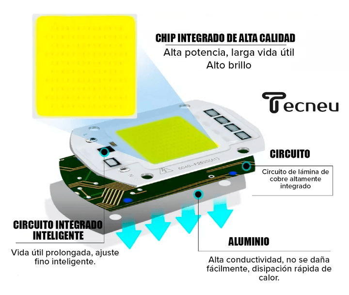 Chip Led Cob 50w Repuesto Blanco Frío Directo 110v Smart - Tecneu