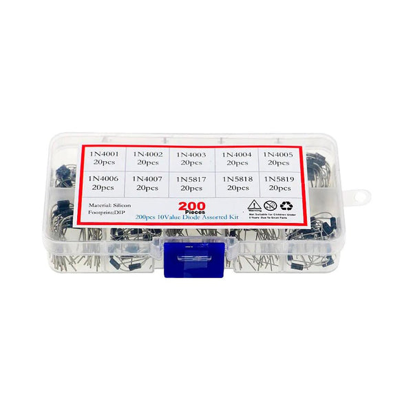 Kit B38 200 Diodos de Protección 10 Valores Diferentes DIP Con Caja Organizadora - Tecneu