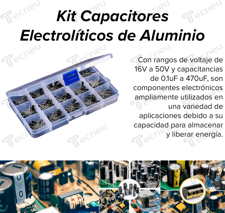 300 Capacitores Electrolíticos 15 Valores 0.1uf - 470uf 16 - 50v Aluminio - Tecneu