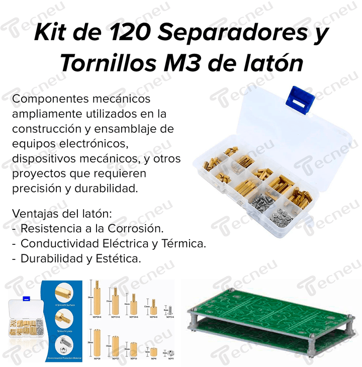 Kit De 120 Separadores Y Tornillos M3 De Laton Hexagonal - Tecneu