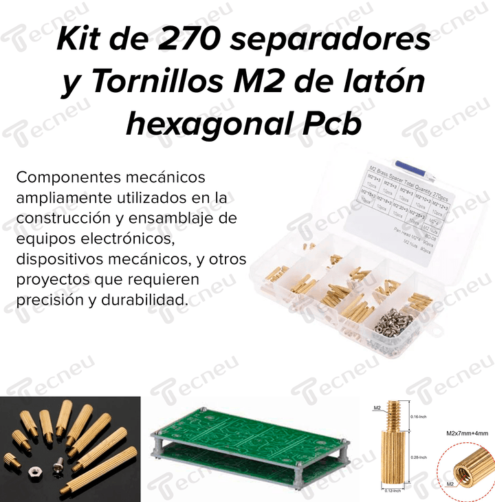 Kit M2 De 270 Separadores Tornillos Y Laton Hexagonal Pcb - Tecneu