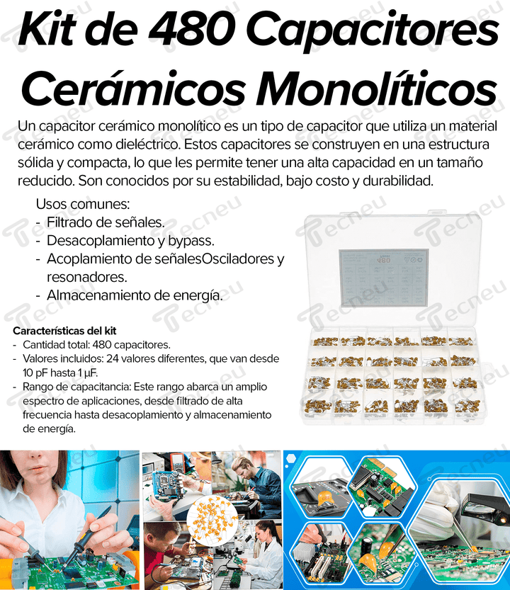 Kit 480 Capacitores Cerámicos Monolitico 24 Valores 10pf - 1uf - Tecneu