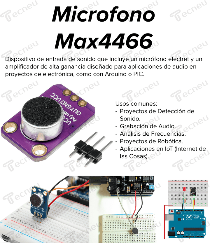 Módulo Microfono Max4466 Amplificador Arduino Pic Electret - Tecneu