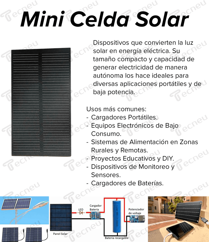 Mini Celda Energia Solar 400ma 5v 2w P/ Cargador Celular Luz - Tecneu