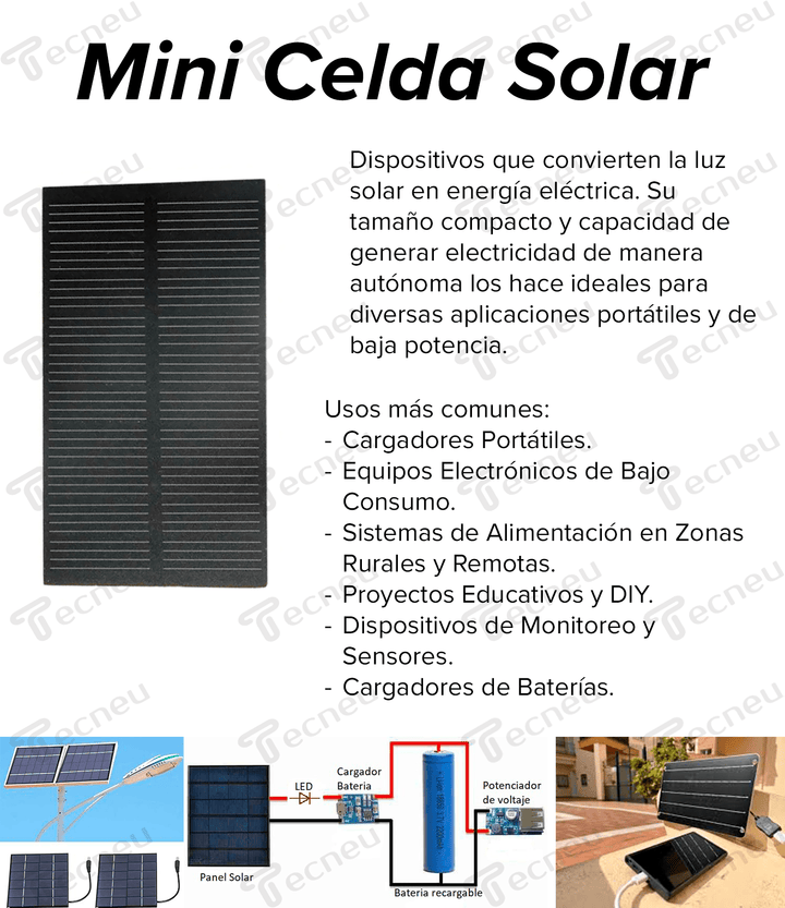 Celda Solar 5v 1w, Panel Fotovoltaico 150ma/160ma Cargador - Tecneu