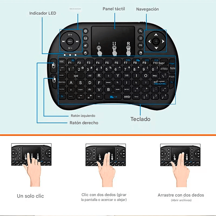 Mini Teclado Inalámbrico USB Multitáctil SmartTv Box Xbox Pc - Tecneu