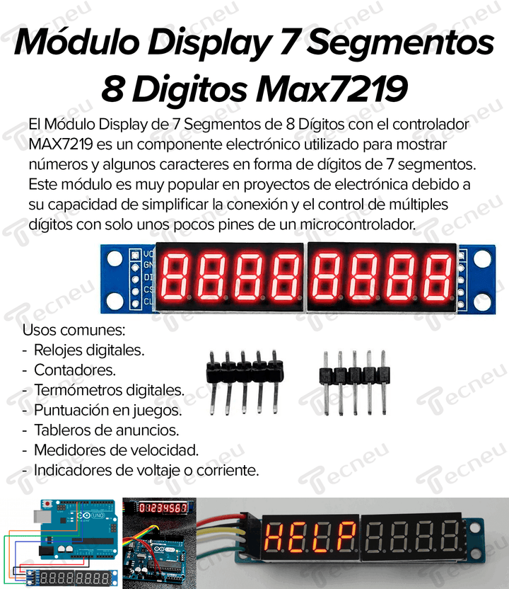 Módulo Display 7 Segmentos 8 Digitos Max7219 - Tecneu