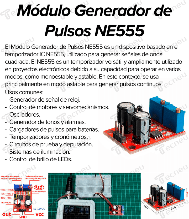 Modulo Generador De Pulsos Ne555 Onda Cuadrada - Tecneu