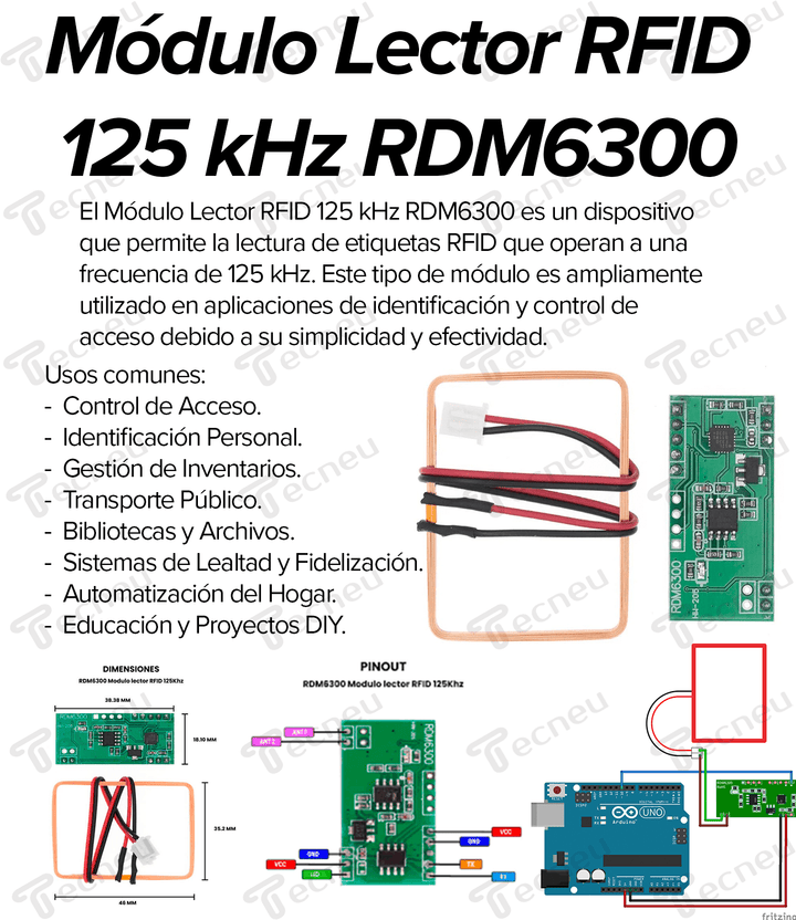 Módulo Lector Rfid 125 Khz Rdm6300 - Tecneu