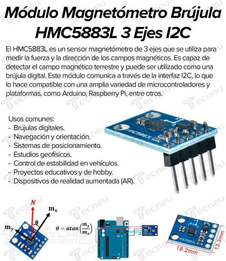 Modulo Magnetometro Brujula Hmc5883l 3 Ejes I2c - Tecneu