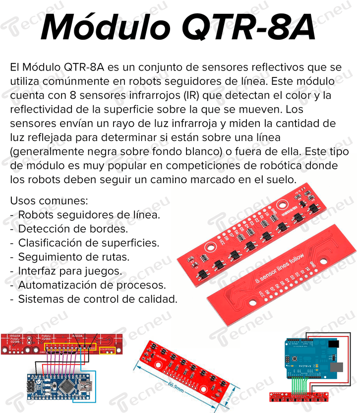 Modulo Qtr - 8a Sensores Reflectivos Seguidor De Linea - Tecneu