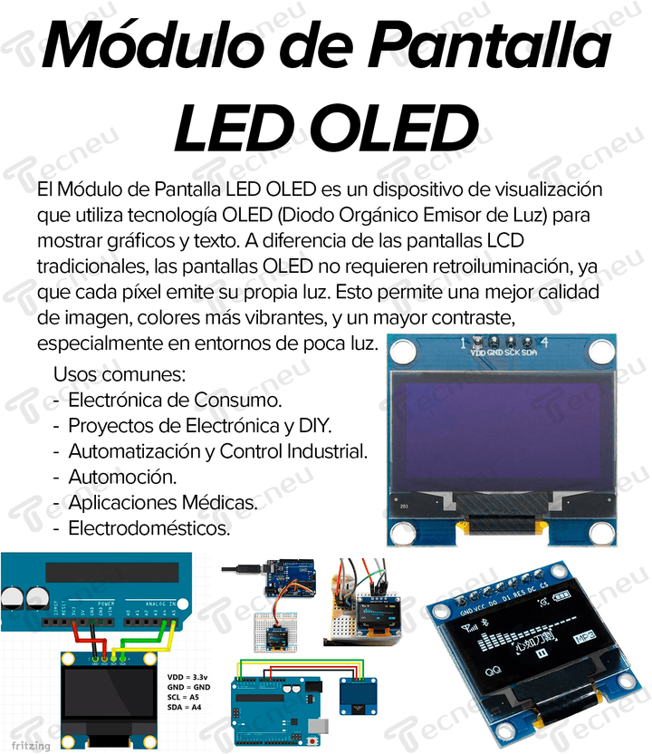 Módulo De Pantalla Led Oled 0.96 i2c 4 Pines Ssd1306 128x64 - Tecneu