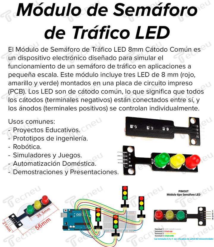 Módulo de Semaforo de Trafico LED 8mm Cátodo Común - Tecneu