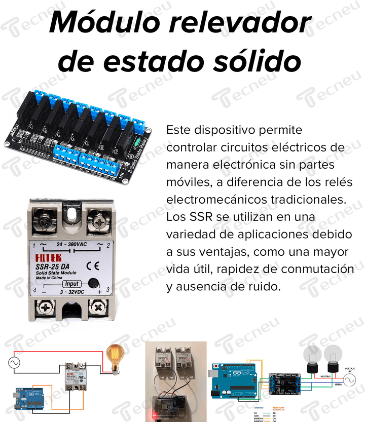 Relevador de Estado Sólido SSR - 80DA Relé 80A VDC - VAC 24 - 380v - Tecneu