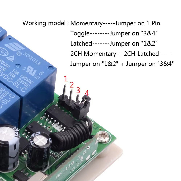 Receptor de relé de radiofrecuencia de 4 canales Control Remoto 433mHz - Tecneu