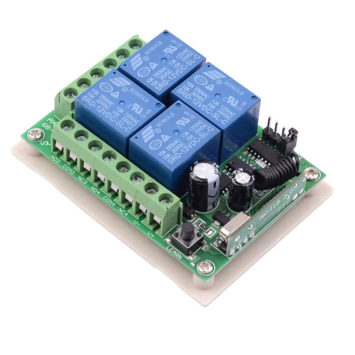 Receptor de relé de radiofrecuencia de 4 canales Control Remoto 433mHz - Tecneu