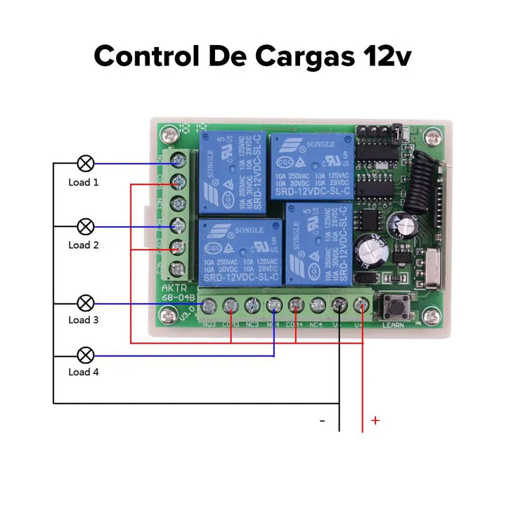 Receptor de relé de radiofrecuencia de 4 canales Control Remoto 433mHz - Tecneu