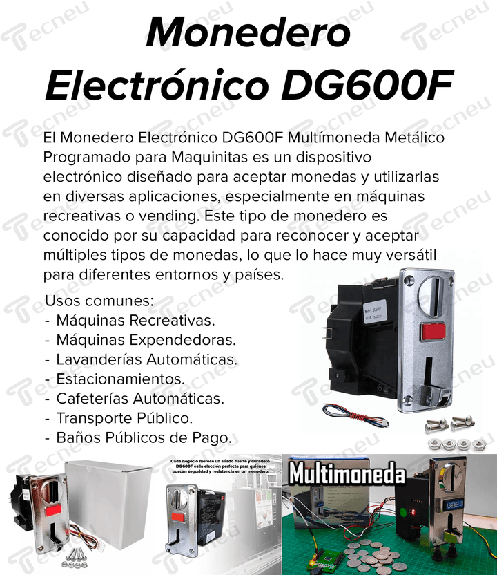 Monedero Electrónico DG600F Multímoneda Metalico Programado Maquinitas - Tecneu