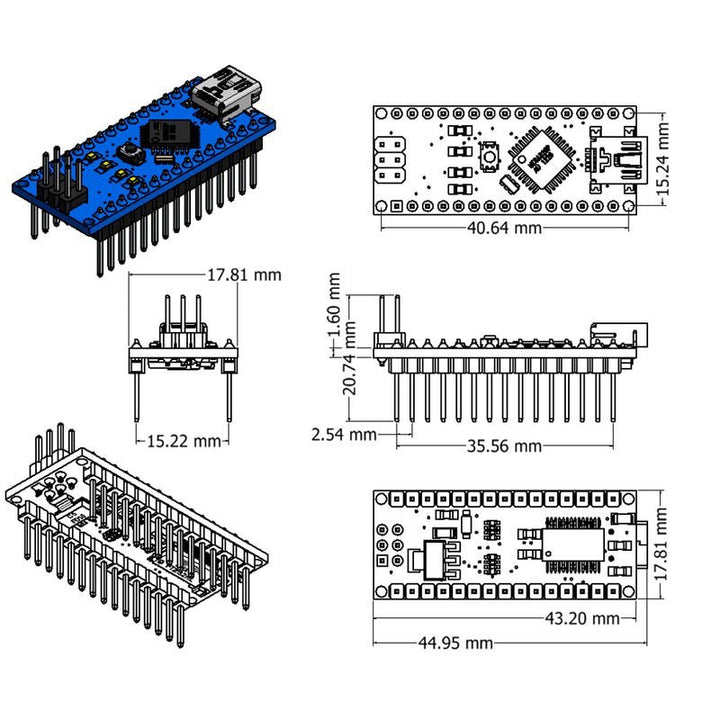 Tarjeta de desarrollo Nano V3.0 Atmega 328p Pines Desoldados - Tecneu