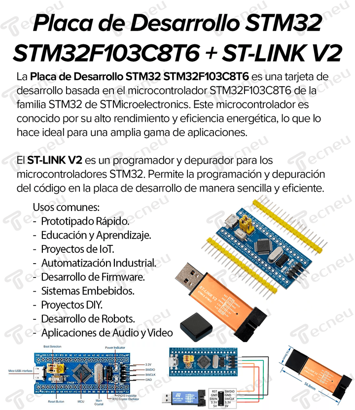 Placa De Desarrollo Stm32 Stm32f103c8t6 + Stlink St - link V2 - Tecneu