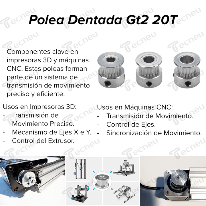 Polea Dentada Gt2 20t Para Banda 6mm Impresora 3d Cnc - Tecneu