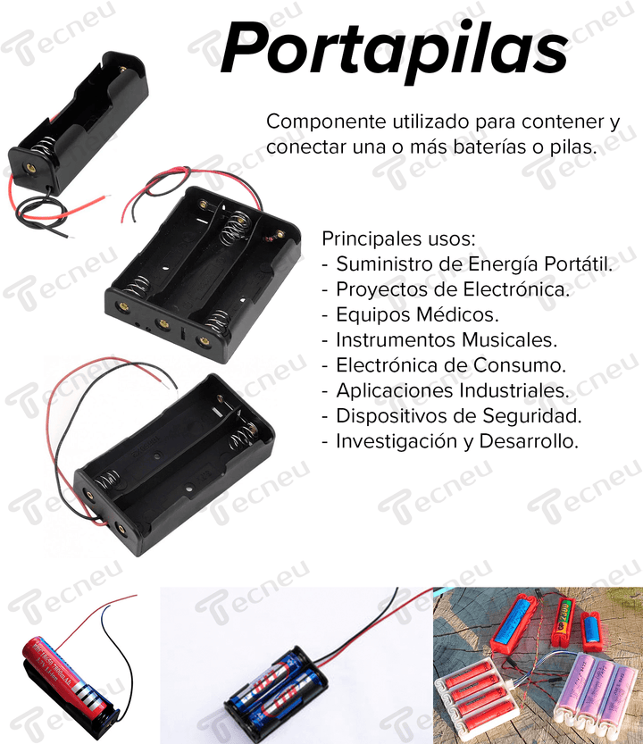 Portapilas 2 Baterias Aa Con Cable Pila Doble A - Tecneu